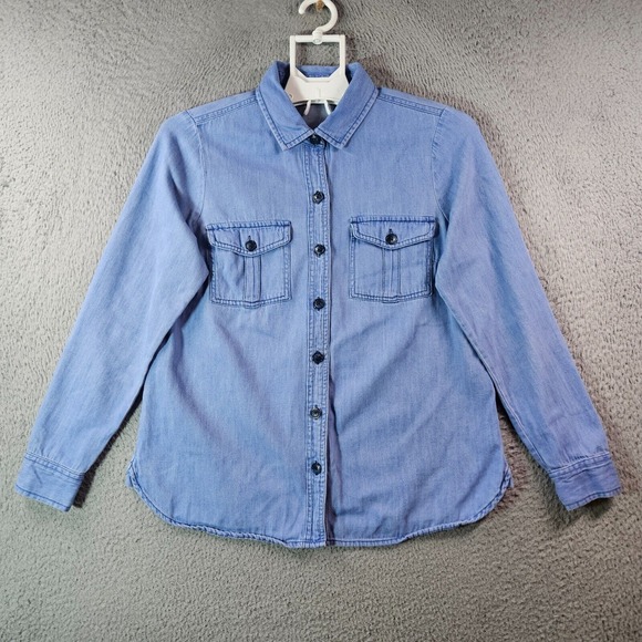 Old Navy‎ Denim Jeans Shirt Top Women Small Button Up Long Sleeve Blue - Picture 1 of 11